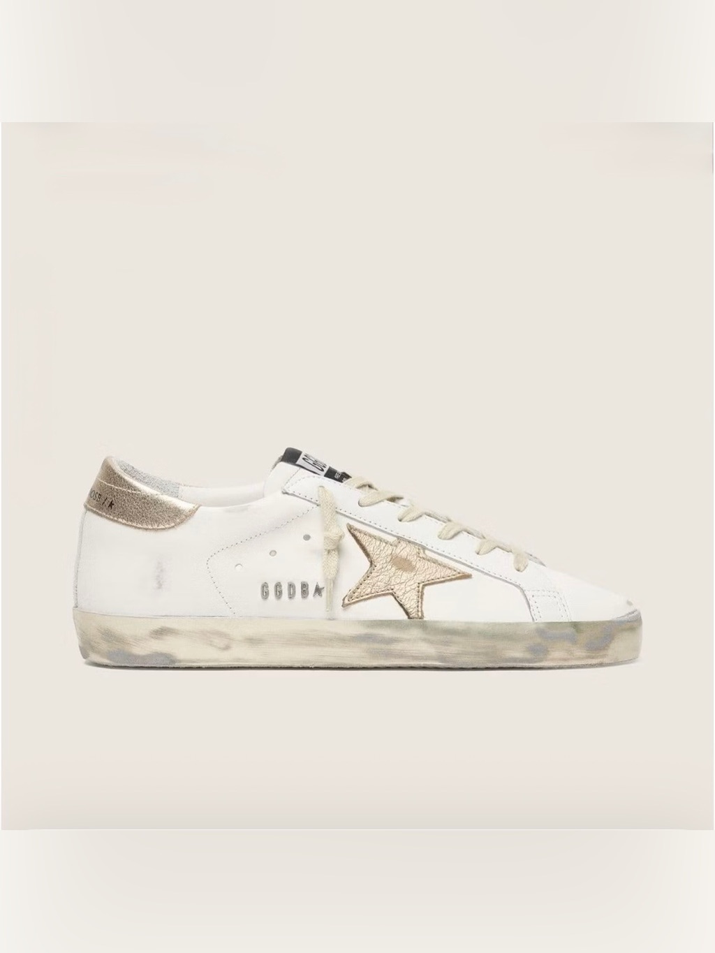 Golden Goose Super Star Sneakers W/ Gold Sparkle Foxing & Metal Stud Lettering